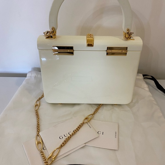 New GUCCI Plexiglass Mini Sylvie 1969 Top Handle Ivory White Chain Shoulder Bag - Picture 14 of 14